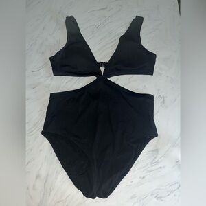 aerie Black Cutout One-Piece Swimsuit